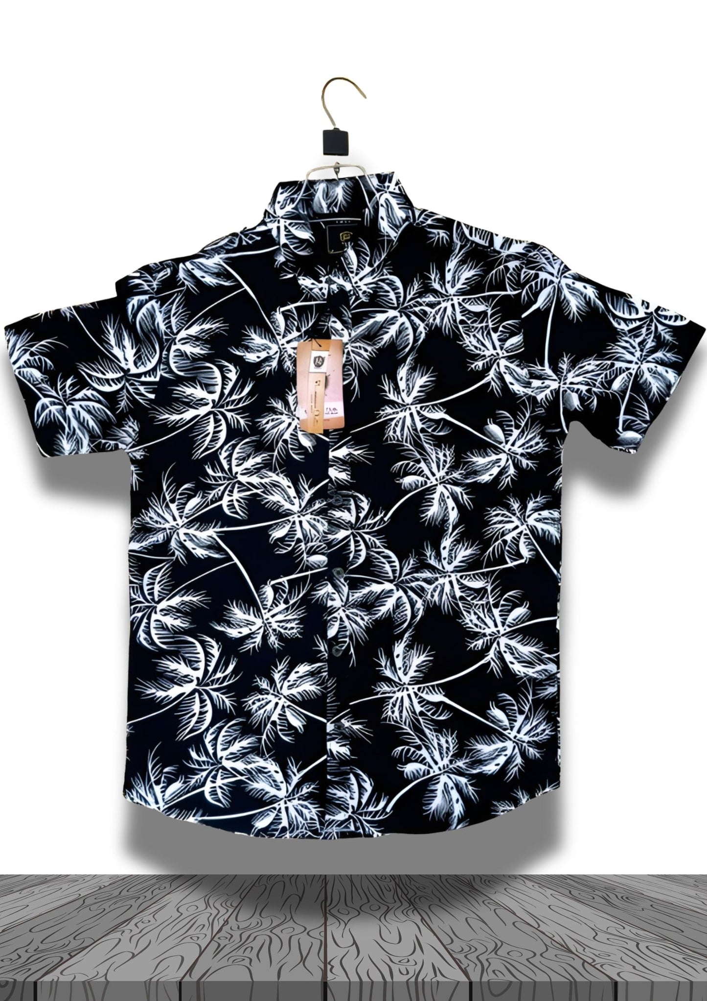 Black Palm Leaf Printed Shirt for Men – Summer Tropical Design