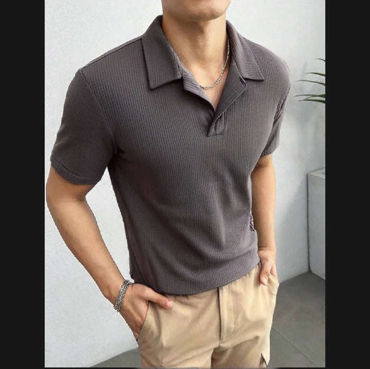 Textured Waffle Knitted Polo T-shirts for Men