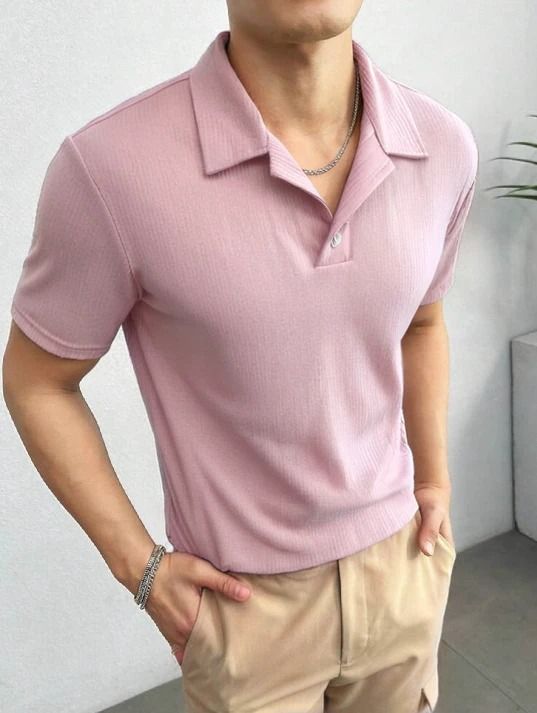 Textured Waffle Knitted Polo T-shirts for Men
