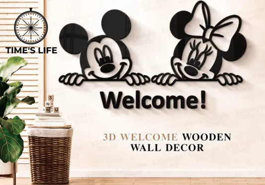 3D Mickey and Minnie Mouse Welcome Wooden Wall Art