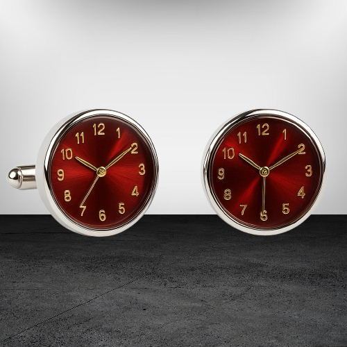 Stylish Red Watch-Style Cufflinks for Men – Elegant Round Design