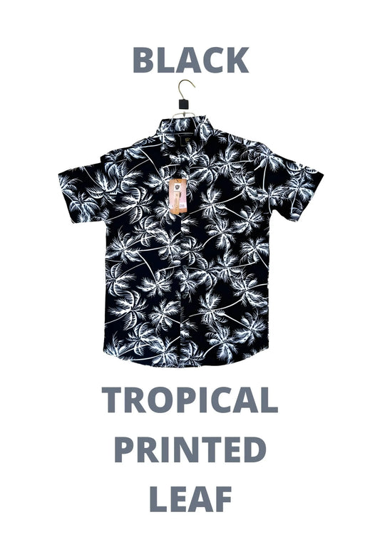 Black Palm Leaf Printed Shirt for Men – Summer Tropical Design