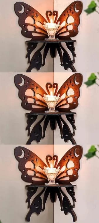 Butterfly Corner Wall Shelf, Wooden MDF, 8x10 Inch, Room Decor