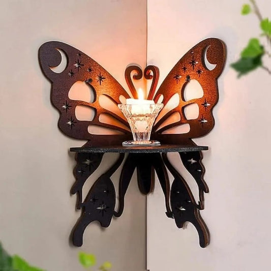 Butterfly Corner Wall Shelf, Wooden MDF, 8x10 Inch, Room Decor