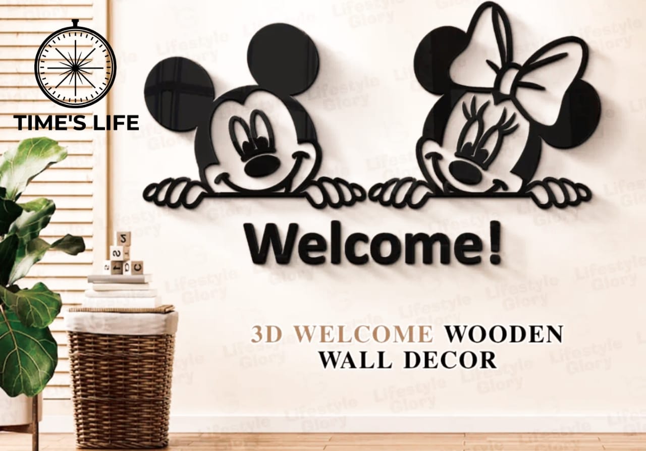 3D Mickey and Minnie Mouse Welcome Wooden Wall Art