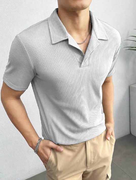 Textured Waffle Knitted Polo T-shirts for Men