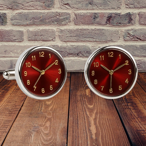 Stylish Red Watch-Style Cufflinks for Men – Elegant Round Design